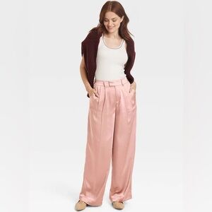 High rise wide leg satin dusty pink pants